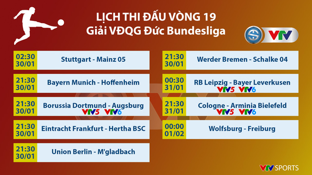 Lịch thi đấu và trực tiếp Bundesliga vòng 19: Tâm điểm Dortmund - FC Augsburg, RB Leipzig – Leverkusen - Ảnh 1.