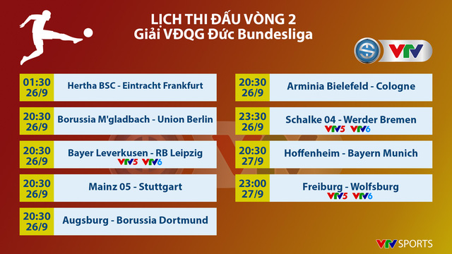 Lịch trực tiếp Bundesliga vòng 2: Leverkusen – Leipzig, Schalke 04 – Bremen, Freiburg – Wolfsburg (VTV6, VTV5) - Ảnh 1.
