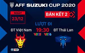 Lịch thi đấu và trực tiếp bán kết AFF Cup 2020 hôm nay, 23/12 | Thái Lan vs Việt Nam | 19:30 trên VTV5, VTV6