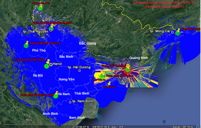 Bản đồ DVB T2 tại 14 tỉnh đồng bằng sông Hồng