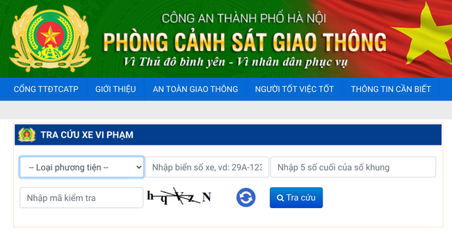 Tra cứu xe vi phạm trên cổng thông tin điện tử Công an thành phố Hà Nội