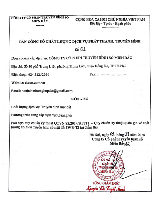 Bản công bố chất lượng dịch vụ phát thanh, truyền hình