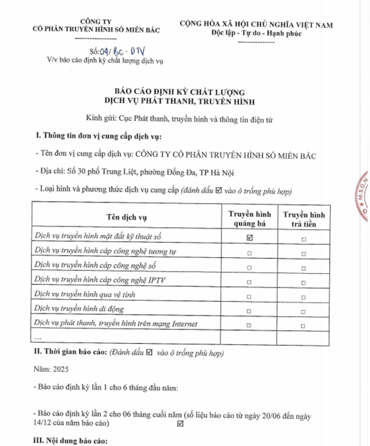 Báo cáo định kì chất lượng phát thanh, truyền hình